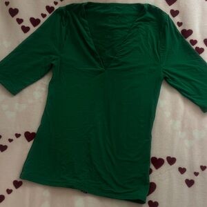 White House Black Market Green V-Neck Short Sleeve Top